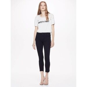 Mother Looker Ankle Fray Guilty Party Racer Skinny Jean Pant Black Raw Hem Sz 28